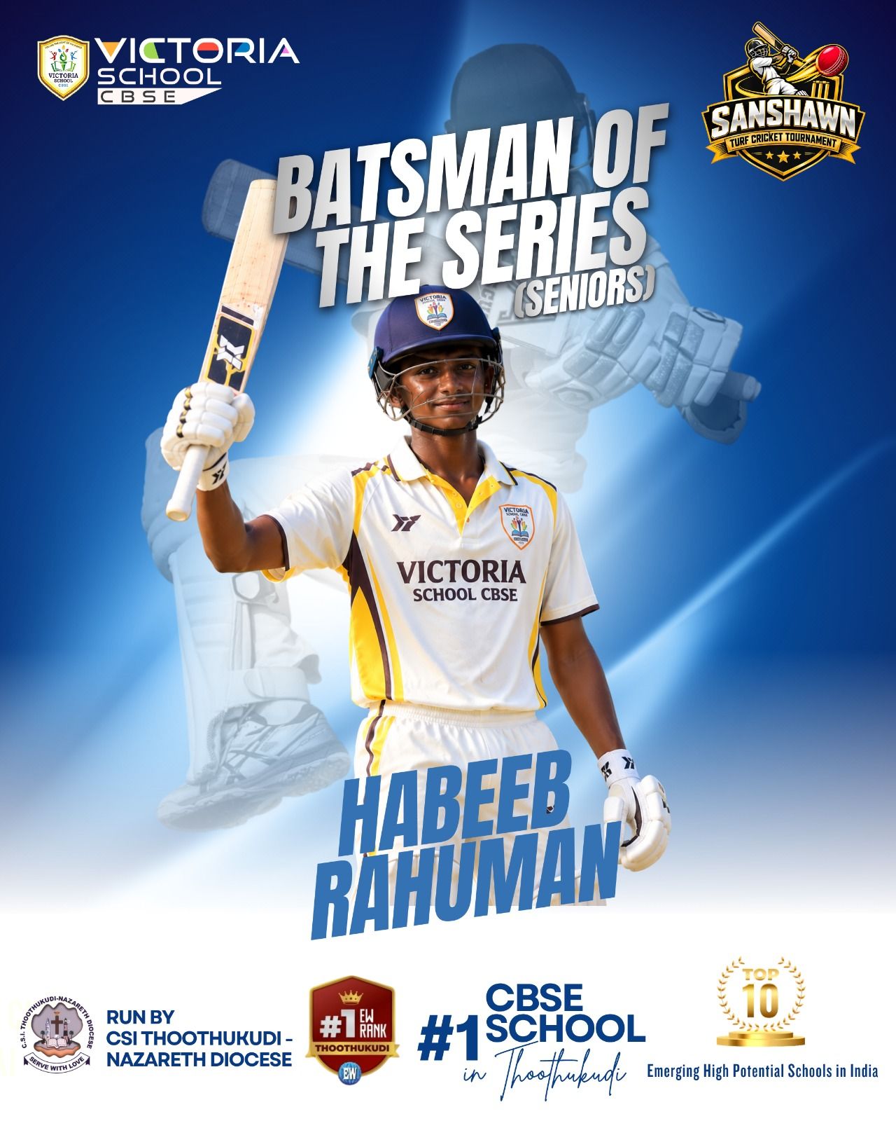 Batsman of the Series (Seniors) award at the Sanshawn Turf Cricket Tournament 2026!